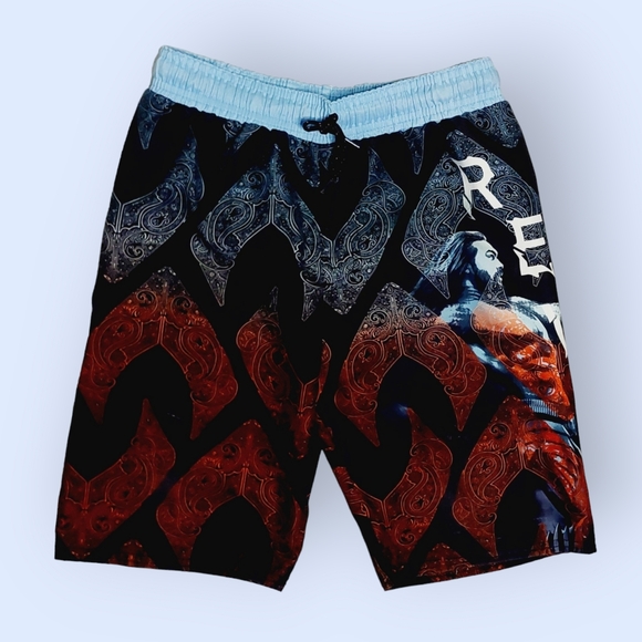 DC Comics | Boy's Aquaman Swim Trunks | Size Medium | Light Blue, Black & Red | - Picture 2 of 4